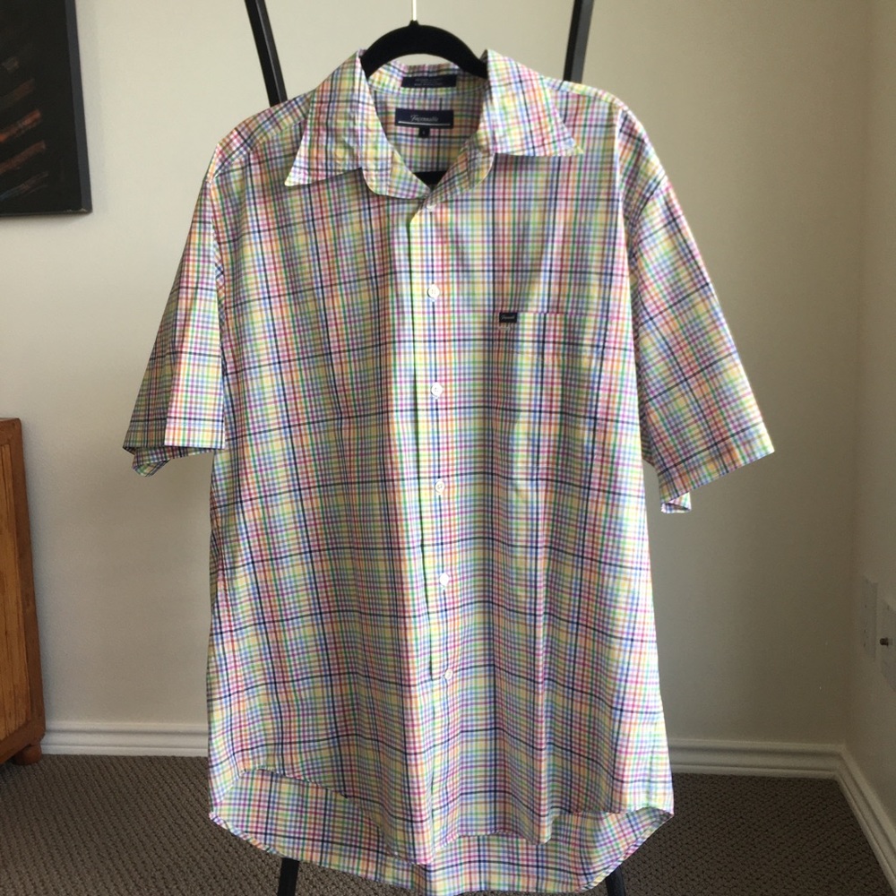 Faconnable Men’s Short Sleeve Plaid Button-up Size L